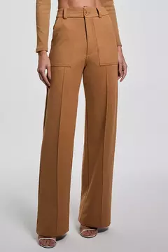 Calça Pantalona Malha com Friso Bolsos Reto Zen