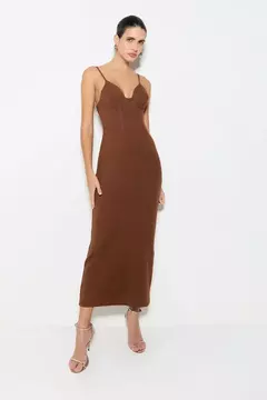 Vestido Midi Alça Fina Recorte no Busto com Barbatana Zen na internet