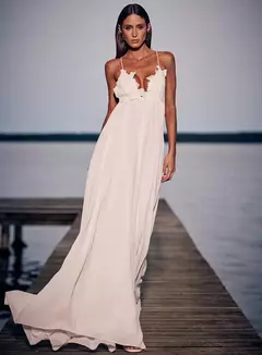 Vestido Longo Godê Decote Bordado Com Alças Gretha Oasis - loja online