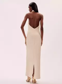 Vestido Longo Reto Decote V Com Gola Alta Natalie Oasis - comprar online