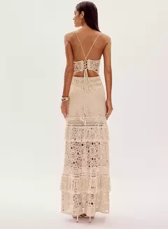 Vestido Longo Crochê Decote Coração Com Alças Angelina Oasis - comprar online