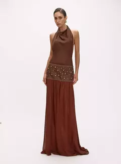 Vestido Longo Assimétrico Aplicação Carrie Oasis Resortwear - comprar online