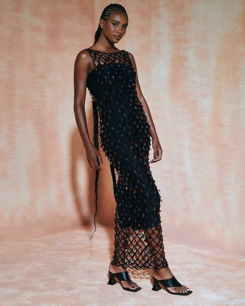 Vestido Midi Croche Miçangas Bordadas - comprar online