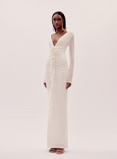 Vestido Longo Flores Manga Longa Olivia Oasis