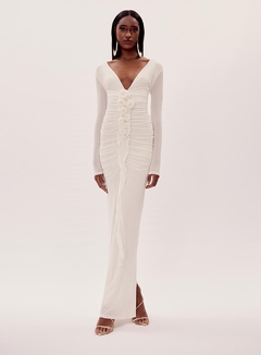 Vestido Longo Flores Manga Longa Olivia Oasis