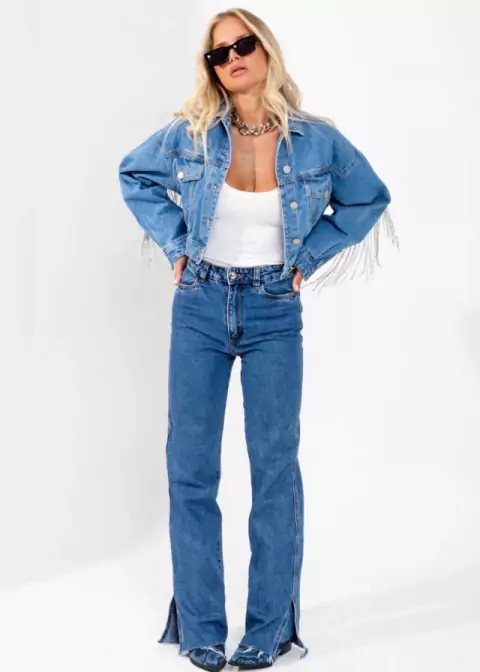 Calça Jeans Wide Leg Fenda lateral Pri