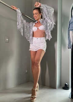 Jaqueta Paete Lantejoulas Carnaval Franjas Taylor Prata