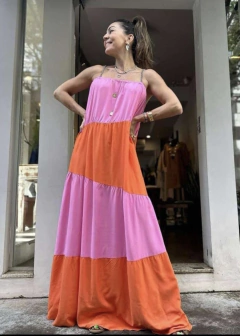 Vestido Longo Decote Reto Bicolor Lulu