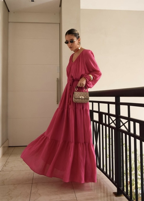 Vestido Longo Amplo Cinto Kiraz