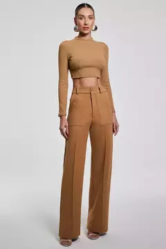 Calça Pantalona Malha com Friso Bolsos Reto Zen