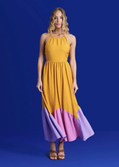 Vestido Midi Frente Única Tres Cores