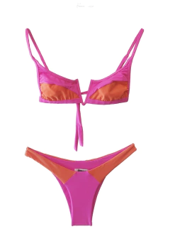 Calcinha Biquini Recorte Bicolor Rosa e Laranja