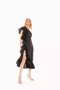 Vestido Midi Babados Linho Liza Louisa