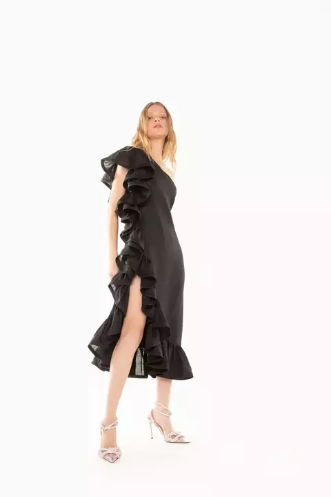 Vestido Midi Babados Linho Liza Louisa