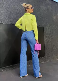 Calça Jeans Wide Leg Fenda lateral Pri