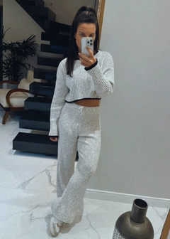 Conjunto Tricot Calça e Cropped Bicolor