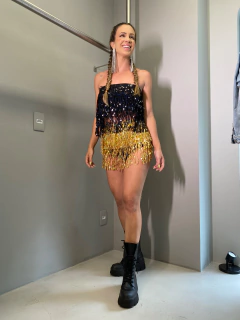 Lenço Franjas Paetê Dourado