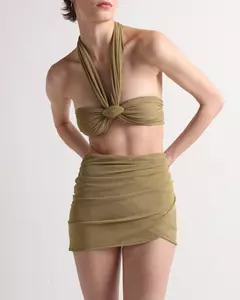 Conjunto Top Reto Shell Duo Amarracao e Tanga Triang - Verde Oliva Ostra - loja online