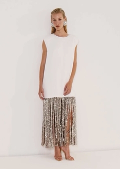 Vestido Midi Cetim Franjas Paetê Bardoh