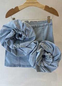 Saia Curta Jeans Duas Flores 3D Bardoh - loja online