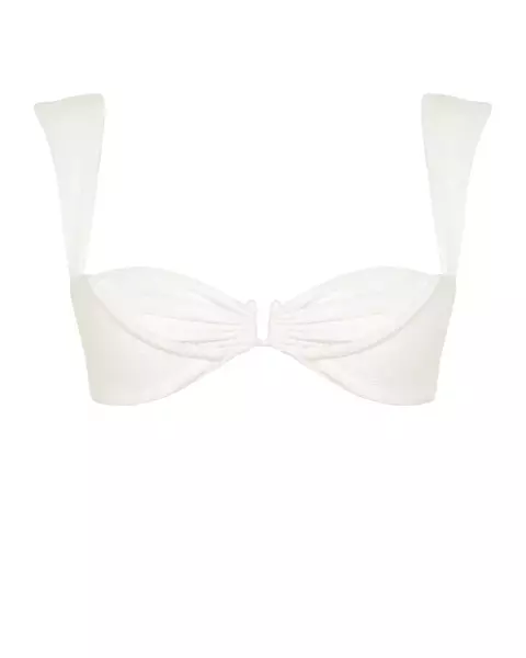 Conjunto Top Franzido Viés Pesponto e Tanga Triang - Off Textura Ostra - comprar online