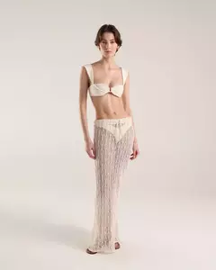 Conjunto Top Franzido Viés Pesponto e Tanga Triang - Off Textura Ostra - loja online