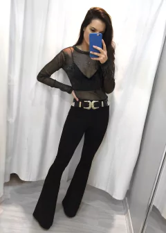 Cinto Couro Preto Boho Duas Fivelas Prata rock in rio