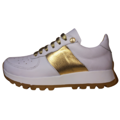 beli blanco oro cuero vacuno cordones oro