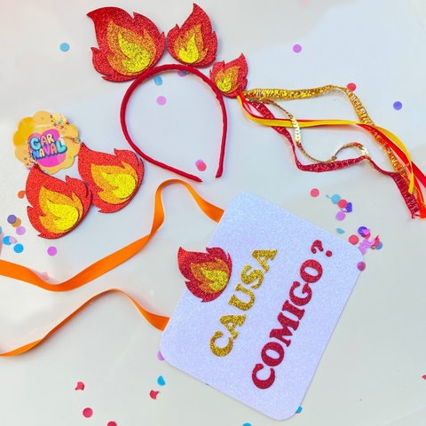 Kit FOGO (tiara + plaquinha)