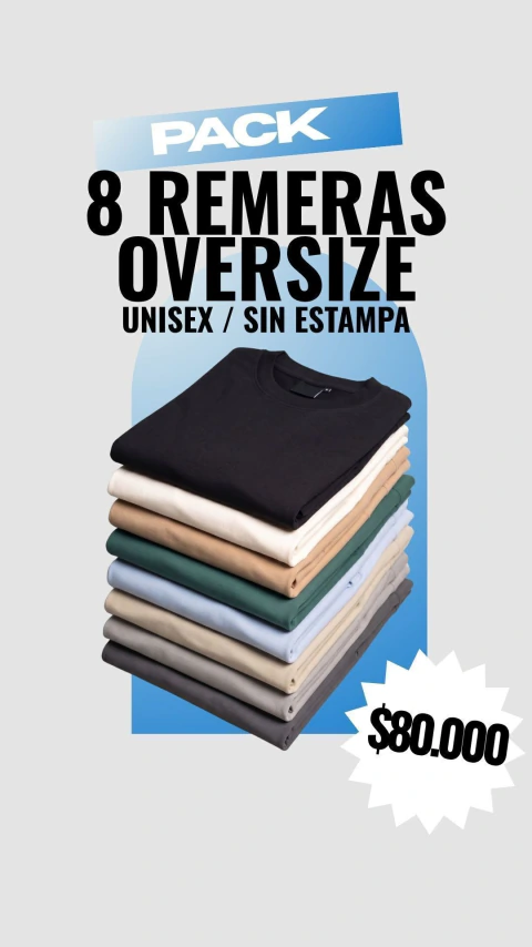 PACK: 8 REMERAS LISAS OVERSIZE - CURVA SURTIDA