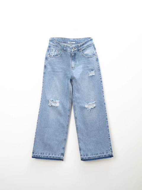 11500 PANTALON WIDE LEG C/ROTURA DESFLECADO CELETE - DENIM RIGIDO