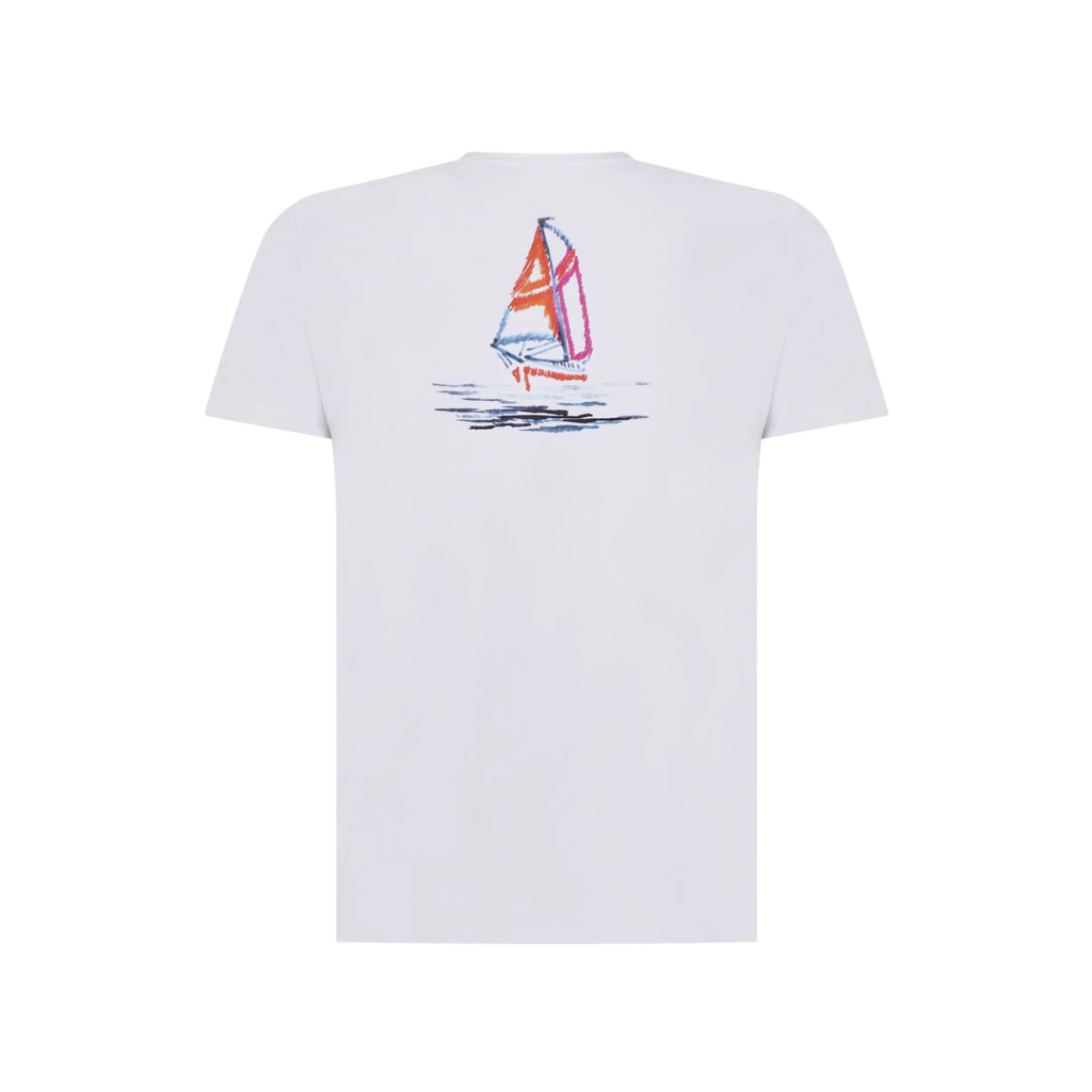 Camiseta Fio Egipcio Branca Estampada Barco Cor
