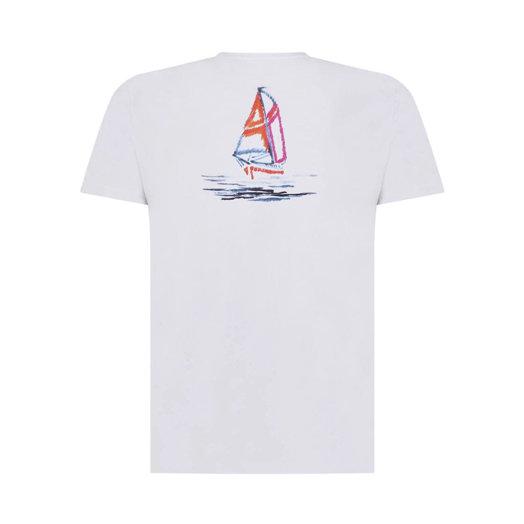 Camiseta Fio Egipcio Branca Estampada Barco Cor