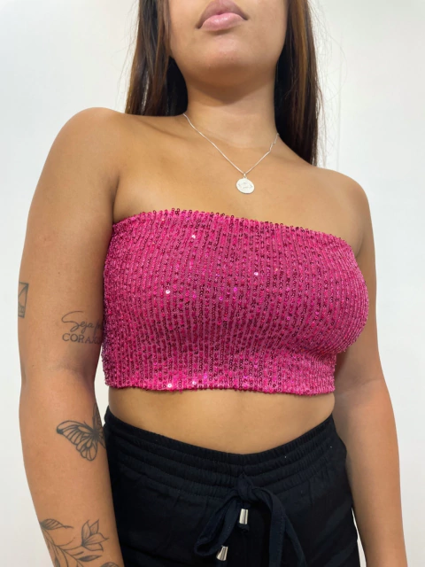 Top Faixa Paetê Rosa