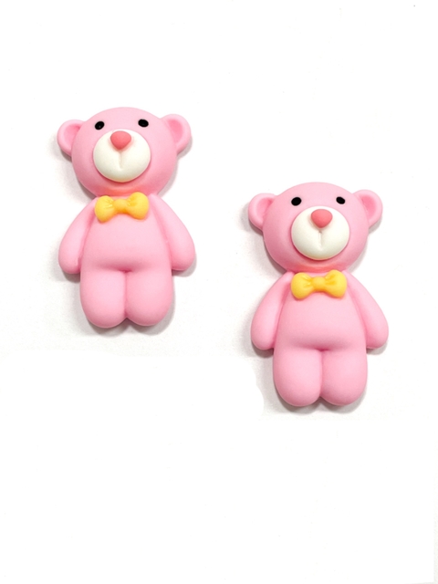 Aplique Urso rosa com gravatinha resina - 2 unidades