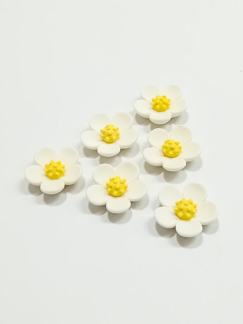 Aplique Flor resina 5 pétalas branco - 4 unidades