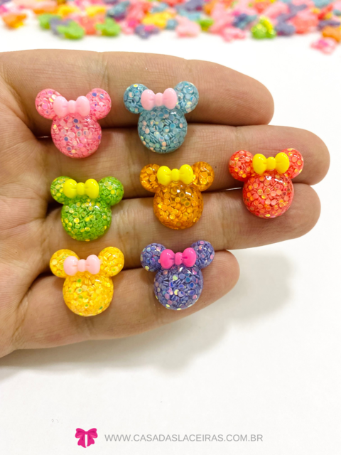 Aplique Mickey glitter resina 5 unidades