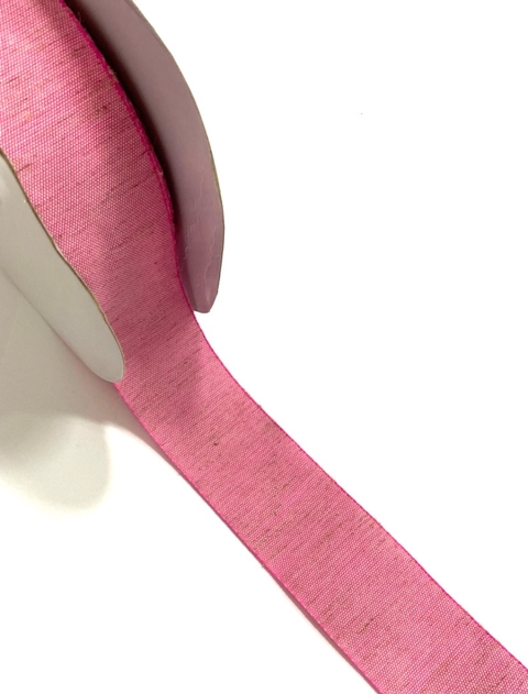 Fita de linho mesclado rosa 38mm 1 metro