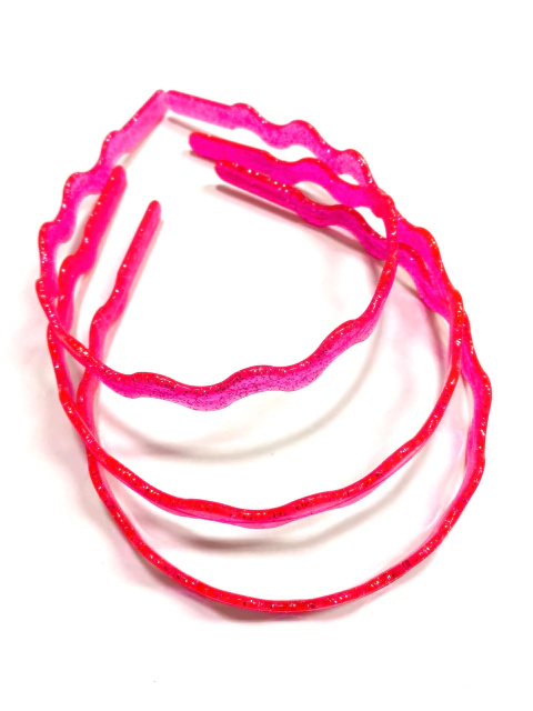 Tiara ondulada glitter rosa neon - 4 unidades