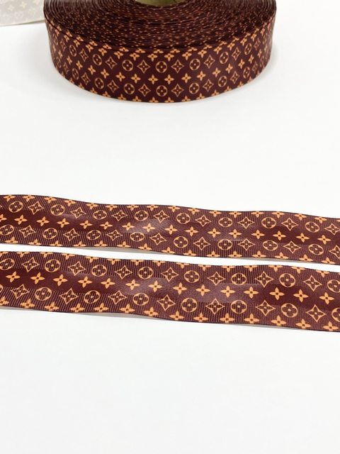 Fita estampa grife LV gorgurão detalhe cetim 38mm - 2 metros