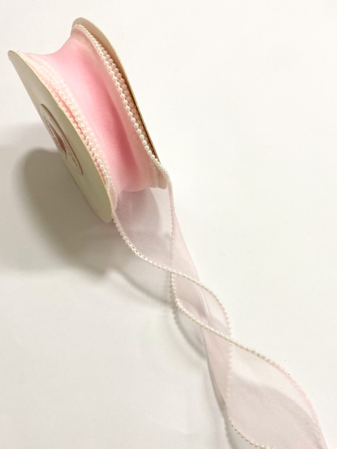 Fita Organza Princess Rosa Bebê 40mm com pérola abs - 1 metro