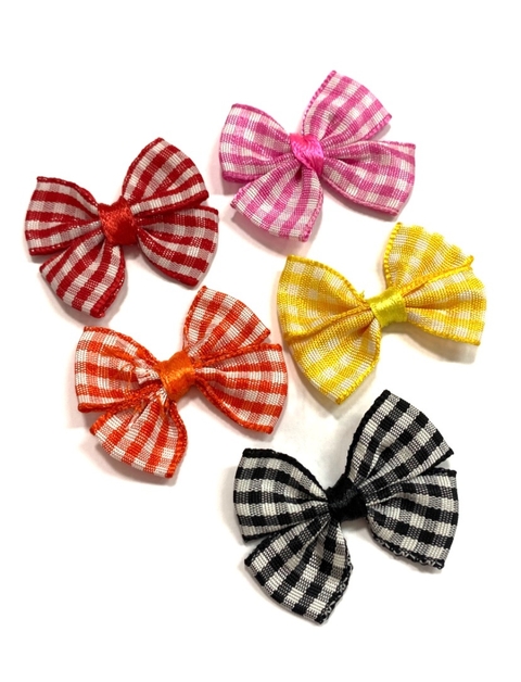 Aplique laço xadrez tecido cores vivas - 5 unidades