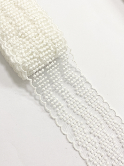 bico bordado com bolinhas bordas branco 7cm - 1 metro