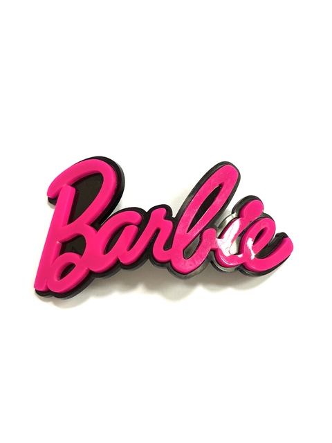 Aplique nome Barbie encurvado rosa/preto acrílico - 1 unidade