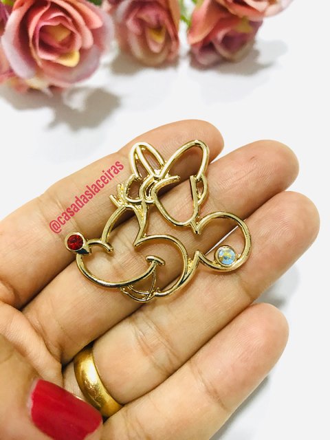 Aplique Minnie dourada de metal 2 unidades