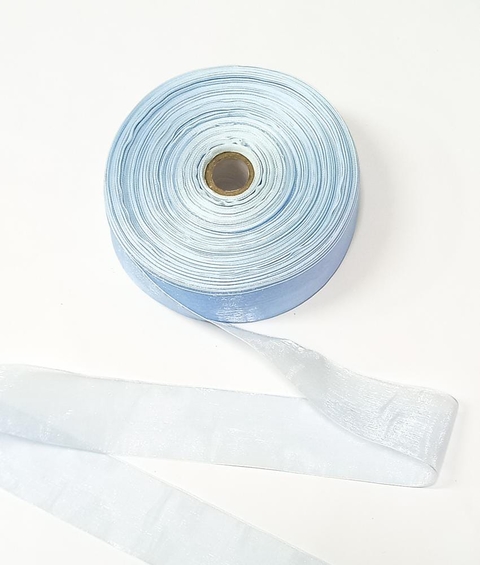 Fita Yama Organza Azul Bebê 38mm - 3 metros