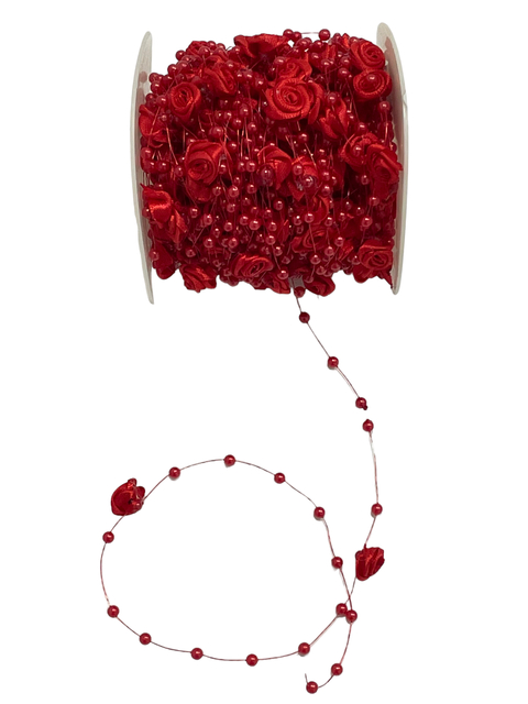 Fio flor de rococó e perólas vermelho - 1 metro