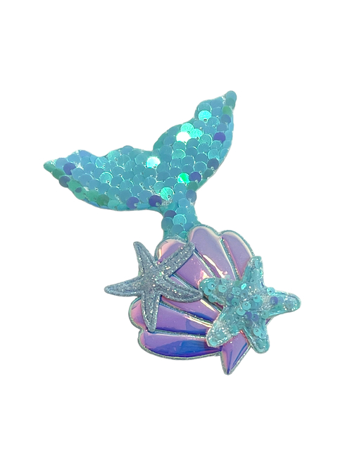 Aplique cauda de sereia com paetê azul - 1 unidade