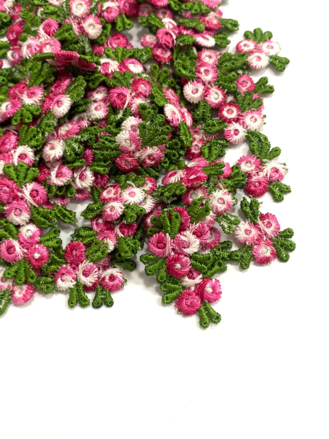 Aplique bordado em flor 15mm pink - 5 unidades