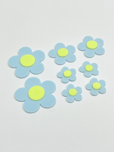 Aplique flor acrílico kit azul bebê - 8 unidades